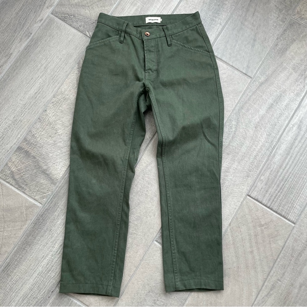 Taylor Stitch Womens Chinos Pants Recycled Hemp Army Green Crop Size 28
